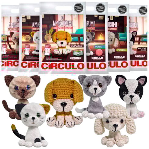 Kit Amigurumi Coleção Cães e Gatos Círculo