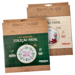 Kit de Bordado Ponto Cruz Coleção de Natal Círculo