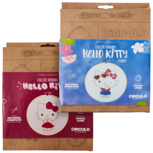 Kit de Bordado Ponto Livre Coleção Hello Kitty Círculo