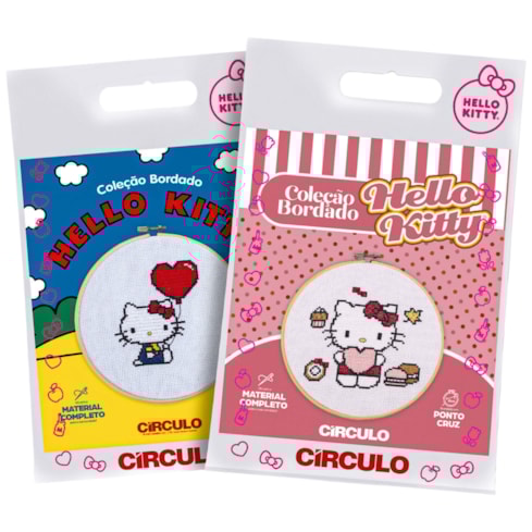Kit Para Bordado Coleção Hello Kitty Círculo
