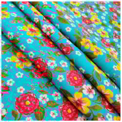 Tecido Chita de Festa Junina 50cm x 150cm Floral Cor 01 Fundo Verde Caldeira
