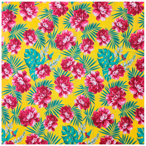Tecido Chita de Festa Junina 50cm x 150cm Floral Cor 10 Fundo Amarelo Caldeira