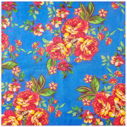Tecido Chita de Festa Junina 50cm x 150cm Floral Cor 11 Fundo Azul Caldeira
