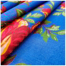 Tecido Chita de Festa Junina 50cm x 150cm Floral Cor 11 Fundo Azul Caldeira