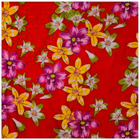 Tecido Chita de Festa Junina 50cm x 150cm Floral Cor 16 Fundo Vermelho Caldeira