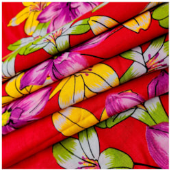Tecido Chita de Festa Junina 50cm x 150cm Floral Cor 16 Fundo Vermelho Caldeira
