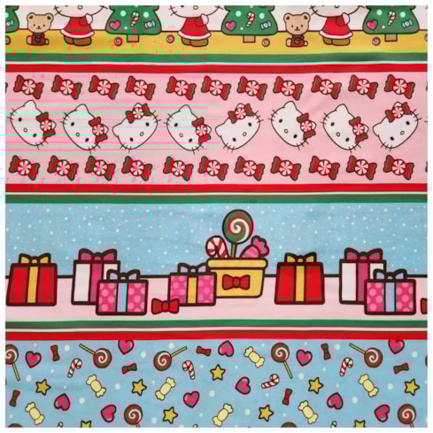 Tecido Natalino Hello Kitty Doces e Presentes 50cm x 150cm Cor 2855 Círculo