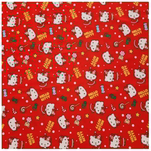 Tecido Natalino Hello Kitty Fundo Vermelho 50cm x 150cm Cor 2856 Círculo