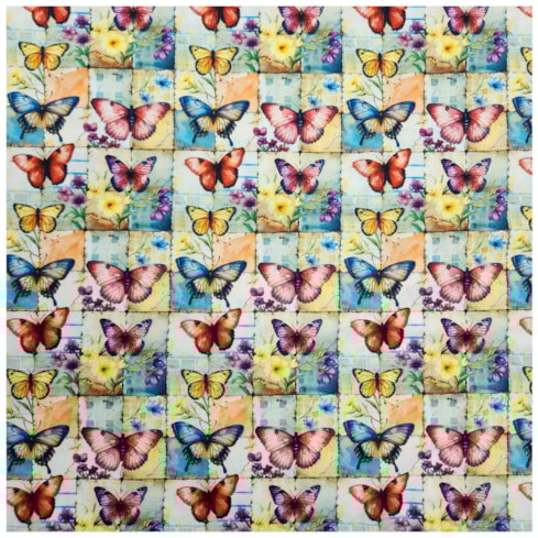 Tecido Tricoline 3D 50cm x 150cm Borboletas Vibrantes Cor 07 Caldeira
