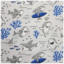 Tecido Tricoline 3D 50cm x 150cm Tubarões Aventureiros Cor 02 Caldeira