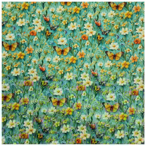 Tecido Tricoline 50cm x 150cm Floral Verde Com Borboletas Ref 204034 Cor 01 Caldeira