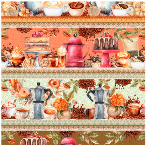 Tecido Tricoline Barrado 50cm x 150cm Chá da Tarde Círculo