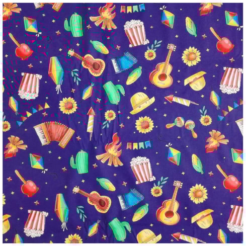 Tecido Tricoline de Festa Junina 50cm x 150cm Itens do Arraial Cor 2831 Círculo