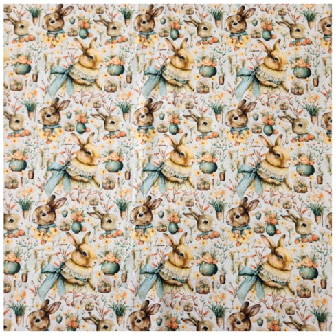 Tecido Tricoline de Páscoa 50cm x 150cm Coelho e Flores Cor 2805 Círculo