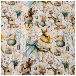 Tecido Tricoline de Páscoa 50cm x 150cm Coelho e Flores Cor 2805 Círculo