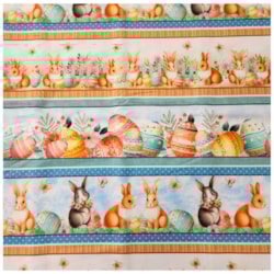 Tecido Tricoline de Páscoa Barrado 50cm x 150cm Coelhos Cor 2735 Círculo