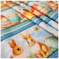 Tecido Tricoline de Páscoa Barrado 50cm x 150cm Coelhos Cor 2735 Círculo